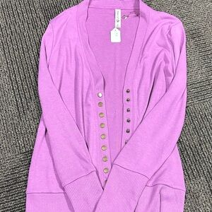 Zenana Outfitters Lavender Button-Down Cardigan